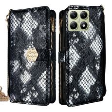 Per Xiaomi 14T 5G Custodia a tracolla in pelle con texture serpente (nero)