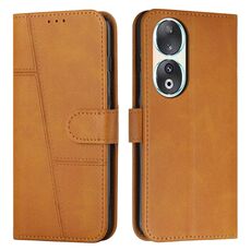 Custodia per telefono in pelle con fibbia e cuciture in vitello per Honor 90 (giallo)