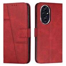 Custodia per telefono in pelle con fibbia in vitello con cuciture per Honor 200 (rosso)