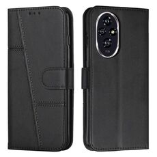 Custodia per telefono in pelle con fibbia e cuciture in vitello per Honor 200 Pro (nero)