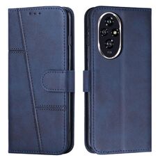 Custodia per telefono in pelle con fibbia e cuciture in vitello per Honor 200 Pro (blu)
