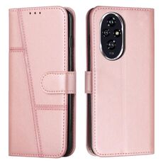 Custodia per telefono in pelle con fibbia e cuciture in vitello per Honor 200 Pro (oro rosa)