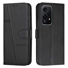 Custodia per telefono in pelle con fibbia con texture di vitello con cuciture globali per Honor 200 Lite (nero)