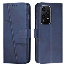 Custodia per telefono in pelle con fibbia con texture di vitello con cuciture globali per Honor 200 Lite (blu)