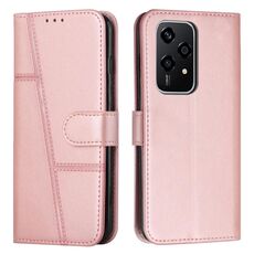 Custodia per telefono in pelle con fibbia in vitello con cuciture globali per Honor 200 Lite (oro rosa)