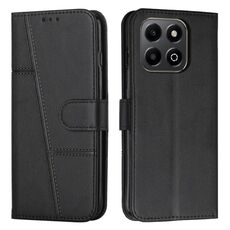Custodia per telefono in pelle con fibbia e cuciture in vitello per Honor X6b / X6a (nero)