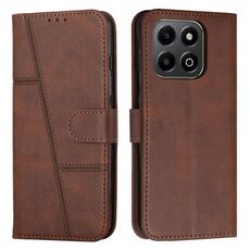 Custodia per telefono in pelle con fibbia e cuciture in vitello per Honor X6b / X6a (marrone)
