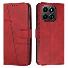 Custodia per telefono in pelle con fibbia e cuciture in vitello per Honor X6b / X6a (rosso)