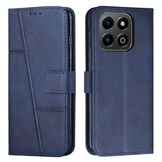 Custodia per telefono in pelle con fibbia e cuciture in vitello per Honor X6b / X6a (blu)