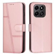 Custodia per telefono in pelle con fibbia e texture in vitello con cuciture per Honor X6b / X6a (oro rosa)