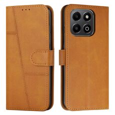 Custodia per telefono in pelle con fibbia e cuciture in vitello per Honor X6b / X6a (giallo)
