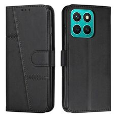 Custodia per telefono in pelle con fibbia e cuciture in vitello per Honor X8b (nero)