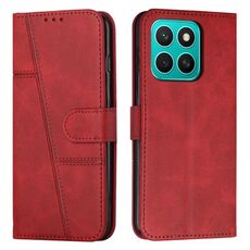 Custodia per telefono in pelle con fibbia e cuciture in vitello per Honor X8b (rosso)