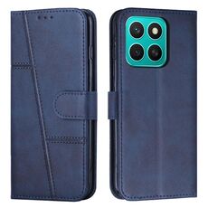 Custodia per telefono in pelle con fibbia e cuciture in vitello per Honor X8b (blu)