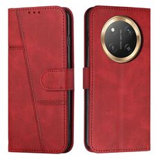 Custodia per telefono in pelle con fibbia e cuciture in vitello per Honor X9c 5G (rosso)