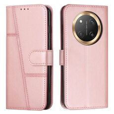 Custodia per telefono in pelle con fibbia e cuciture in vitello per Honor X9c 5G (oro rosa)
