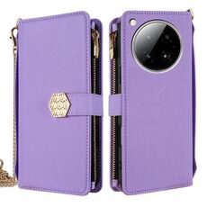 Per Infinix Zero 40 4G Custodia a tracolla in pelle con texture a croce (viola)