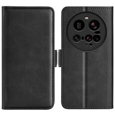 Custodia in pelle con chiusura magnetica orizzontale a doppio lato per Xiaomi 15 Ultra (nera)