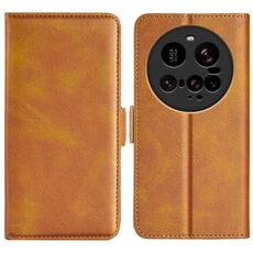 Custodia in pelle con chiusura magnetica orizzontale a doppio lato per Xiaomi 15 Ultra (gialla)