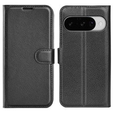 Custodia per telefono con flip orizzontale in pelle con texture litchi per Google Pixel 10/10 Pro e supporto (nero)
