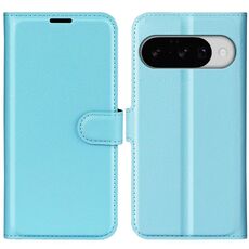 Custodia per telefono con flip orizzontale in pelle con texture litchi per Google Pixel 10/10 Pro e supporto (blu)