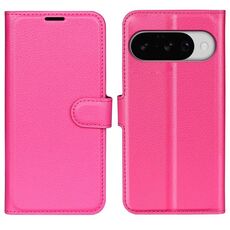 Custodia per telefono con flip orizzontale in pelle con texture litchi per Google Pixel 10/10 Pro e supporto (rosso rosa)