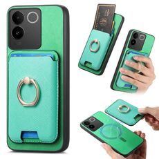 Per vivo iQOO 11 Pro 5G Retro Cross Leather Ring Vertical Insert Card Bag MagSafe Custodia per telefono (verde)