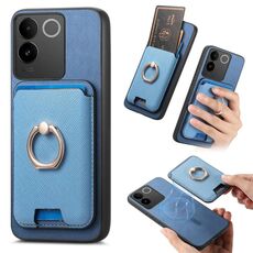 Per vivo iQOO Neo8 /8 Pro Retro Cross Leather Ring Vertical Insert Card Bag MagSafe Custodia per telefono (blu)