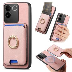 Per vivo iQOO Neo8 /8 Pro Retro Cross Leather Ring Vertical Insert Card Bag MagSafe Custodia per telefono (rosa)