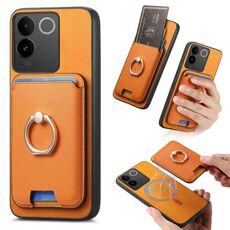 Per vivo Y300+ Retro Cross Leather Ring Vertical Insert Card Bag MagSafe Custodia per telefono (giallo)