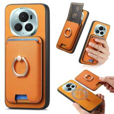 Per Honor Magic6 Pro 5G Retro Cross Leather Ring Vertical Insert Card Bag MagSafe Custodia per telefono (giallo)