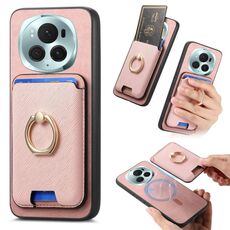 Per Honor Magic6 Pro 5G Retro Cross Leather Ring Vertical Insert Card Bag MagSafe Custodia per telefono (rosa)