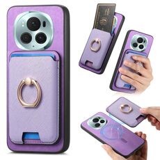 Per Honor Magic6 Pro 5G Retro Cross Leather Ring Vertical Insert Card Bag MagSafe Custodia per telefono (viola)