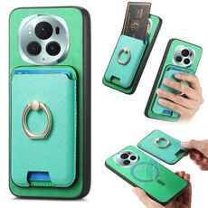 Per Honor Magic6 Pro 5G Retro Cross Leather Ring Vertical Insert Card Bag MagSafe Custodia per telefono (verde)