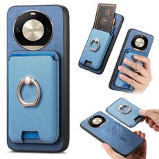 Per Honor X50 Pro 5G Retro Cross Leather Ring Vertical Insert Card Bag MagSafe Custodia per telefono (blu)
