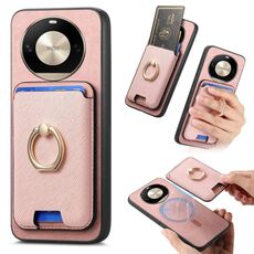Per Honor X50 Pro 5G Retro Cross Leather Ring Vertical Insert Card Bag MagSafe Custodia per telefono (rosa)