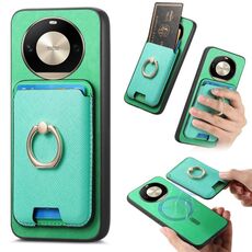 Per Honor X50 Pro 5G Retro Cross Leather Ring Vertical Insert Card Bag MagSafe Custodia per telefono (verde)
