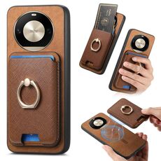 Per Honor X50 Pro 5G Retro Cross Leather Ring Vertical Insert Card Bag MagSafe Custodia per telefono (marrone)