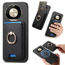 Per Honor X50 Pro 5G Retro Cross Leather Ring Vertical Insert Card Bag MagSafe Custodia per telefono (nero)