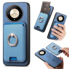 Per Honor X9b / Magic6 Lite Retro Cross Leather Ring Vertical Insert Card Bag MagSafe Custodia per telefono (blu)