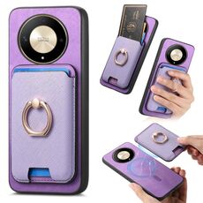 Per Honor X9b / Magic6 Lite Retro Cross Leather Ring Vertical Insert Card Bag MagSafe Custodia per telefono (viola)