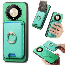 Per Honor X9b / Magic6 Lite Retro Cross Leather Ring Vertical Insert Card Bag MagSafe Custodia per telefono (verde)