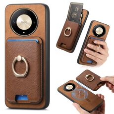 Per Honor X9b / Magic6 Lite Retro Cross Leather Ring Vertical Insert Card Bag MagSafe Custodia per telefono (marrone)