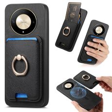 Per Honor X9b / Magic6 Lite Retro Cross Leather Ring Vertical Insert Card Bag MagSafe Custodia per telefono (nero)