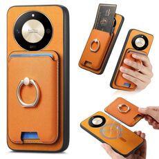 Per Honor X50 Retro Cross Leather Ring Vertical Insert Card Bag MagSafe Custodia per telefono (giallo)