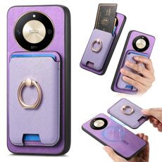 Per Honor X50 Retro Cross Leather Ring Vertical Insert Card Bag MagSafe Custodia per telefono (viola)