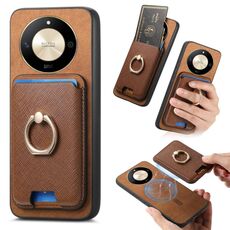 Per Honor X50 Retro Cross Leather Ring Vertical Insert Card Bag MagSafe Custodia per telefono (marrone)