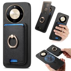 Per Honor X50 Retro Cross Leather Ring Vertical Insert Card Bag MagSafe Custodia per telefono (nero)