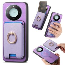 Per Honor X60 5G Retro Cross Leather Ring Vertical Insert Card Bag MagSafe Custodia per telefono (viola)