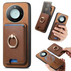 Per Honor X60 5G Retro Cross Leather Ring Vertical Insert Card Bag MagSafe Custodia per telefono (marrone)